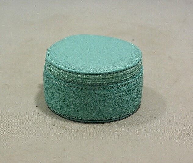 Tiffany & Co. Round Leather Travel Jewelry Case Blue Used w Tiffany & Co. Round Leather Travel Jewelry Case Blue Used w