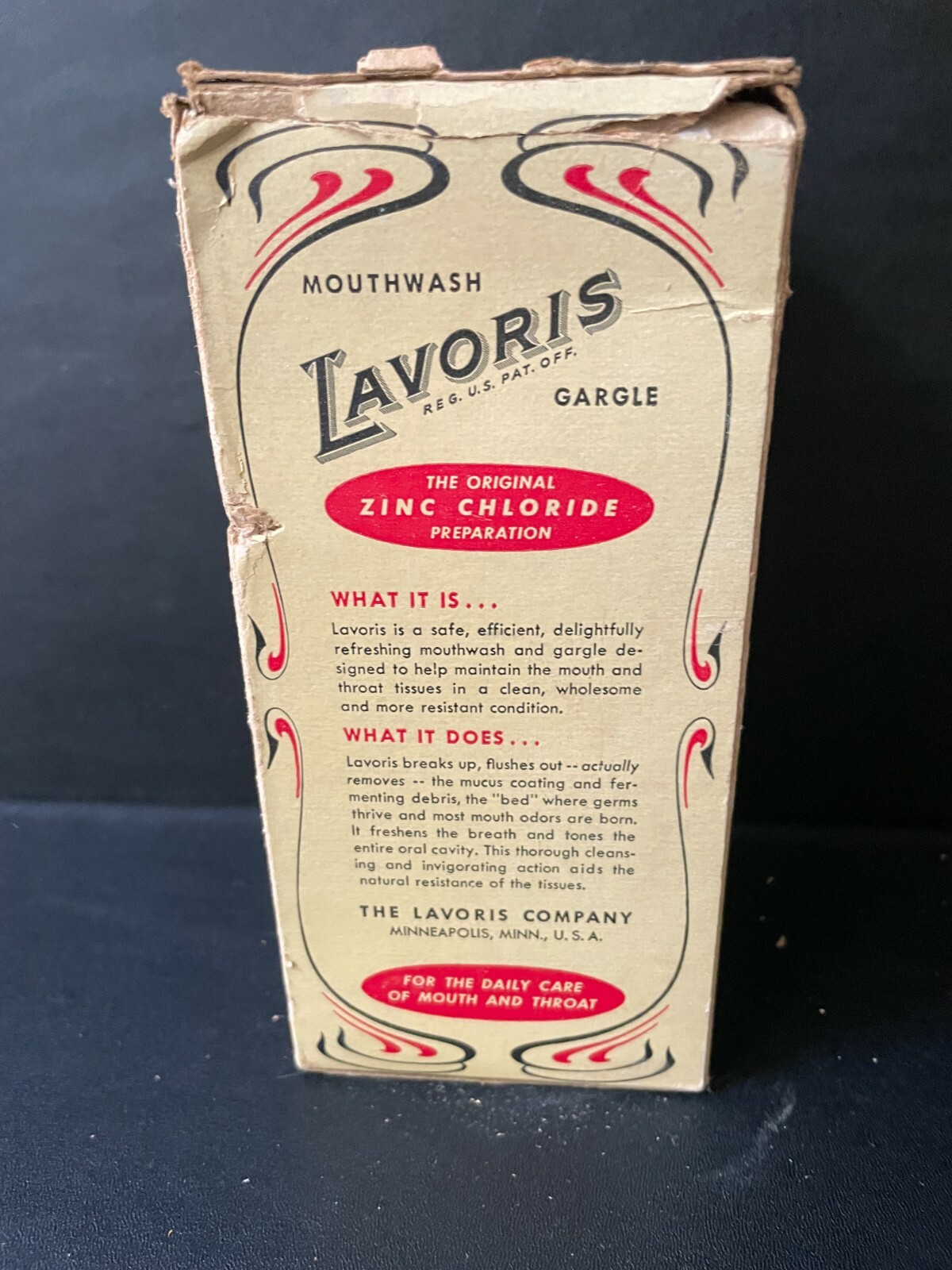 Vtg 1940s Lavoris Mouthwash 9 Ounce Glass Bottle in Original Box NOS