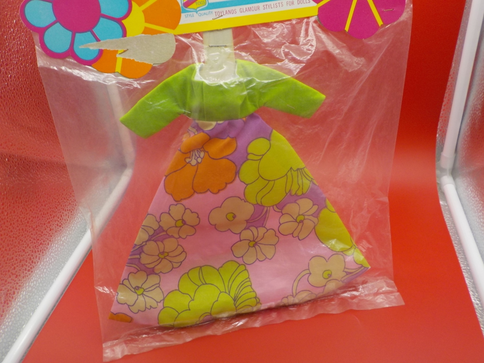 MIP NOS Barbie Clone Green Velour Satin Flower GOWN , 1960's Premier Doll Togs