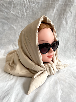 Puffer HEADSCARF Cream Babuska Quilted Shawl Triangle Shawl Hood - Main Image