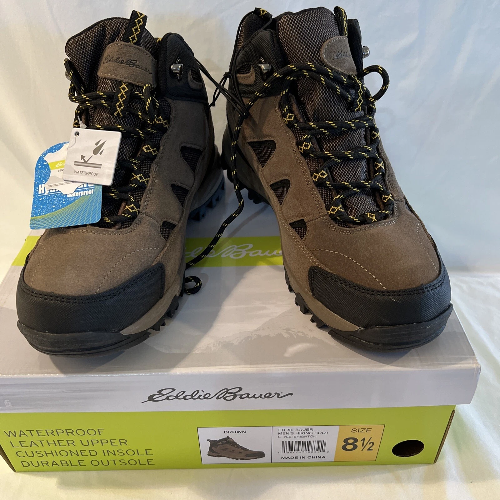 NEW EDDIE BAUER NWT WATERPROOF LEATHER UPPER BROWN HIKING CUSHION BOOTS SZ 8.5