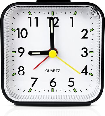 LED Desk Alarm Clock Nightlight Snooze Quiet Non Ticking Battery Powered Bedroom