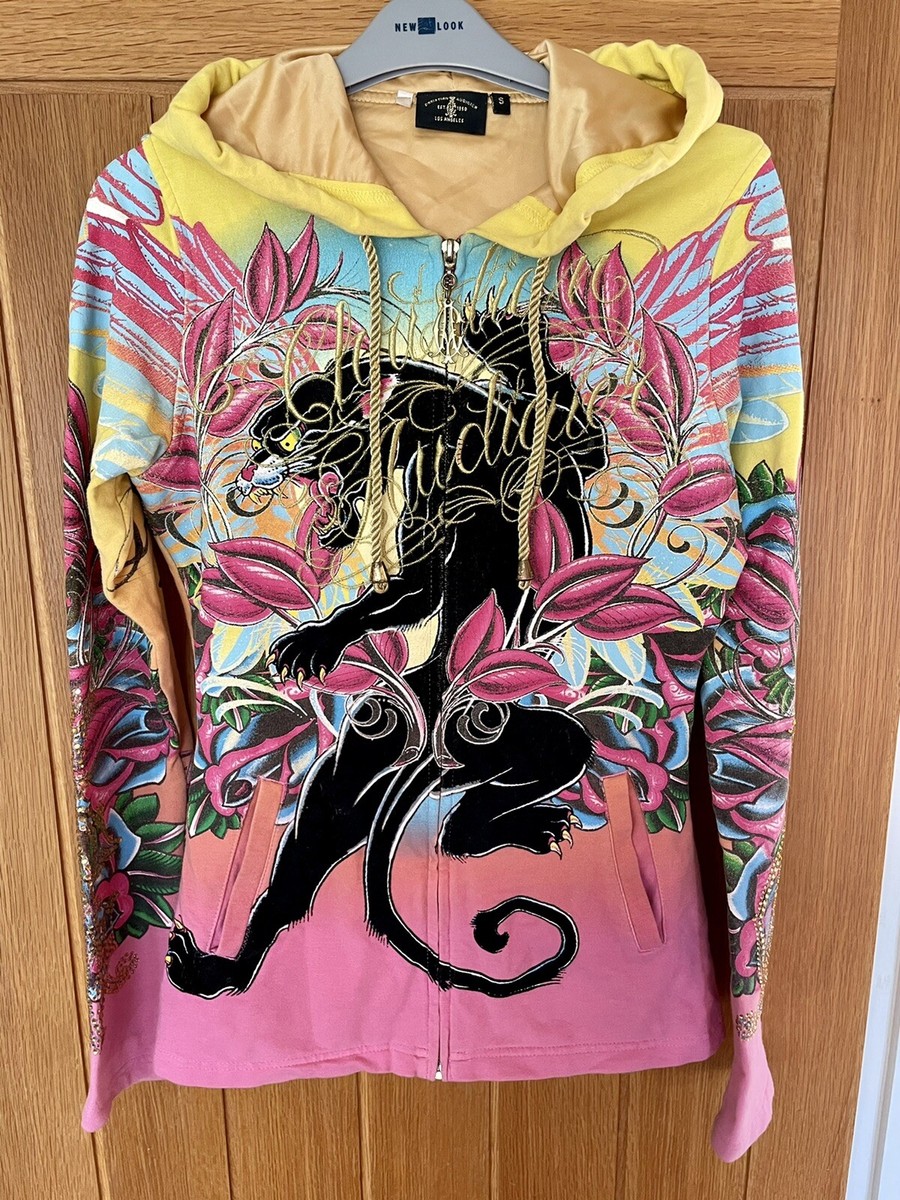 Christian Audigier Hoodie Black Panther Design Fully Lined