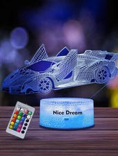 Kids Desk Decor Light Race Car Lamp 3D Remote Control 16 Color Led Night Light