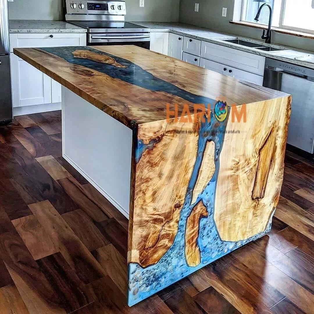 Ocean Blue Epoxy Resin Table Top Waterfall Decor Computer Office Desk