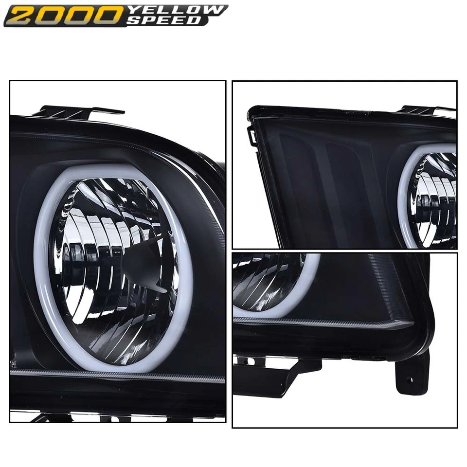 Fit For 05-09 Ford Mustang Smoke/Black LED DRL Halo Headlights Assembly Pair Foto 4 de 4