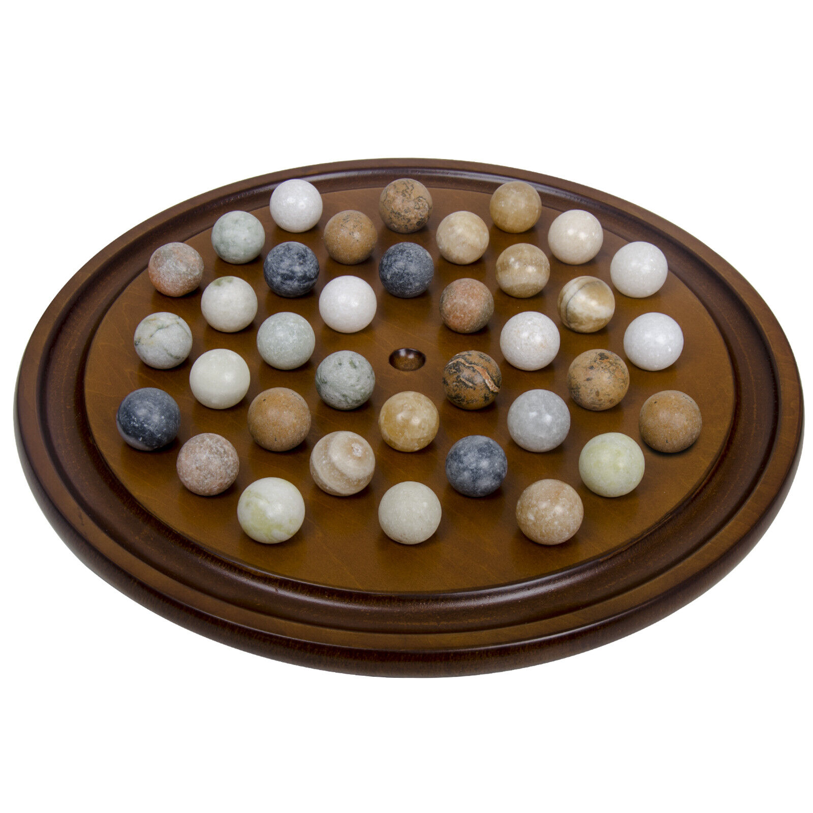 Wooden Solitaire Game Board - Add Your Own Marbles! - House of