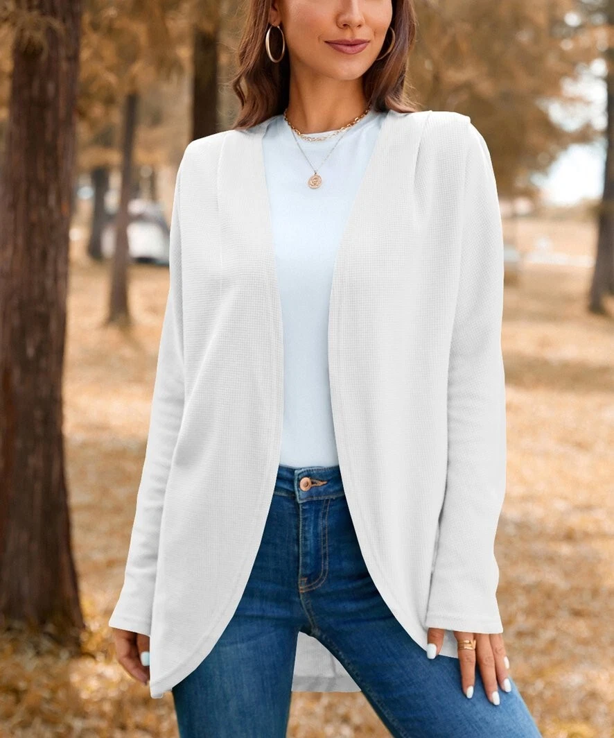Vrkufie White Curved Hem Open Cardigan Women Size XL