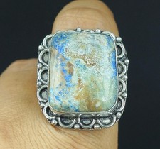 Natural Azurite Turquoise Gemstone 925 Sterling Silver Ring Size-8.5 US