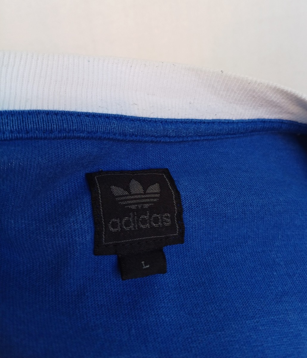 Japan 1974 World Cup Adidas Retro V-Neck Cotton Shirt Blue S