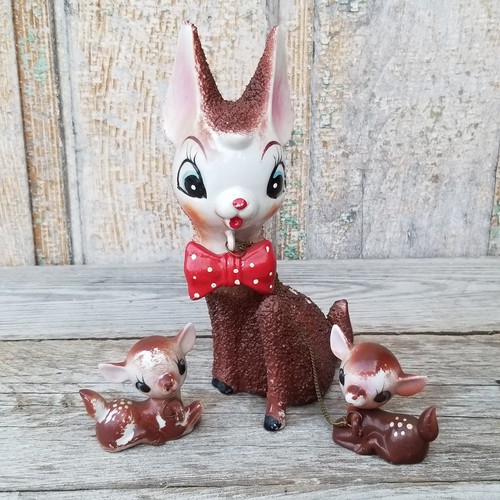 Vintage Arnart Deer Reindeer Doe & Fawns Chained Sugar Texture MCM Kitschy 6.75"