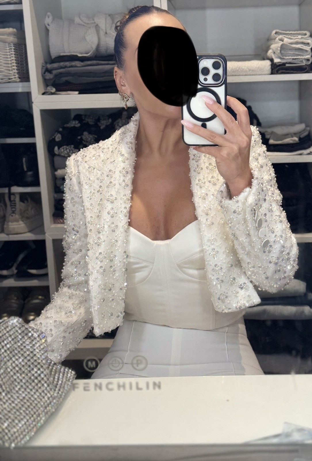 NADINE MERABI Clara Embellished Cropped Bridal Wedding Blazer Jacket Size S 8 image 3