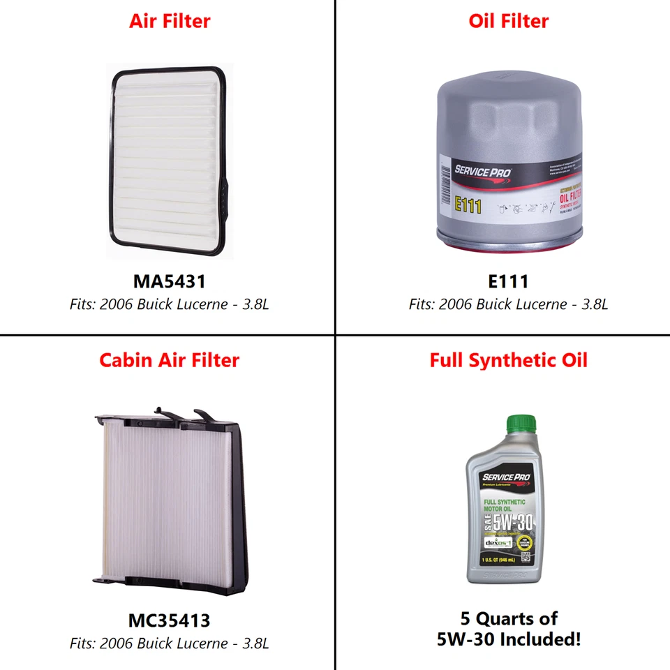 Fits: 2006 Buick Lucerne 3.8L Complete Oil, Air & Cabin Filter Kit (5W-30) — 第 2/4 张图片