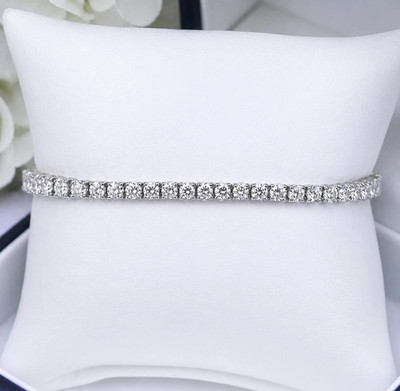 7'' Inch Long Tennis Bracelet Solid 14K White Gold 6 CT Round Brilliant Cut VVS1