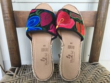 Handmade Mexican Embroidered Slide Sandals - Zapatos Artesanos - Size Womens 7