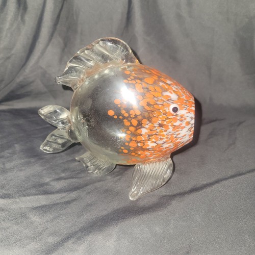 Murano "STYLE" HAND BLOWN FISH ORAGNE CLEAR GLASS PAPER WEIGHT FIGURE