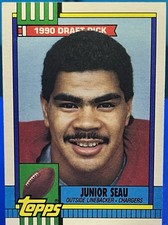 JUNIOR SEAU SAN DIEGO CHARGERS 1990 TOPPS DRAFT PICK ROOKIE FOOTBALL CARD #381
