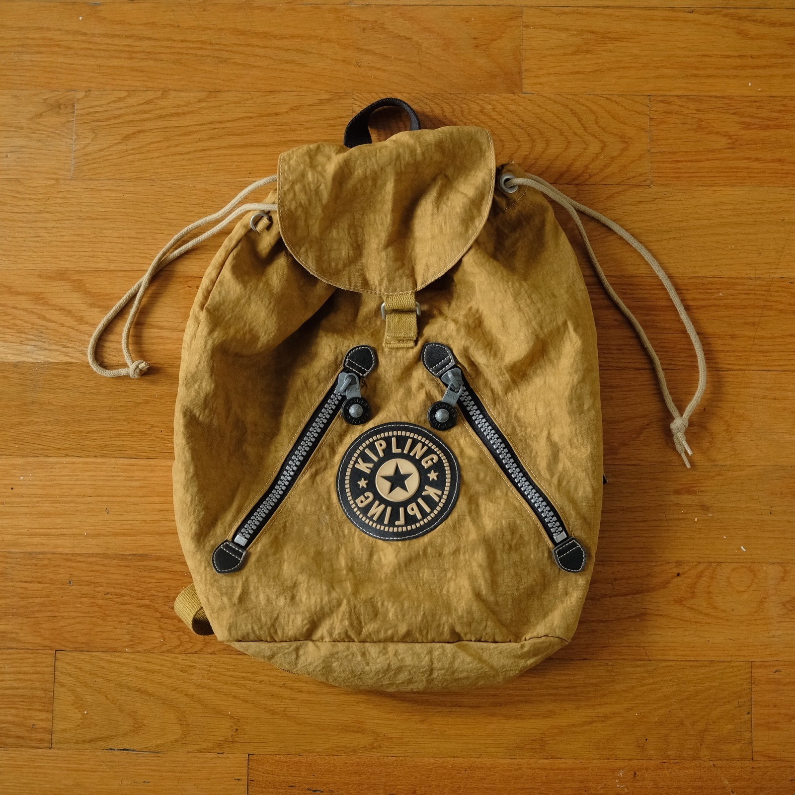 Kipling Nylon Drawstring Backpack Amber Gold K153… - image 1