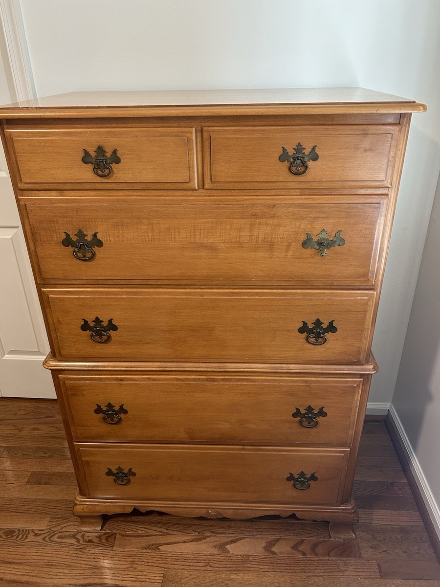 Vintage Solid Maple Kling Olde Orchard Chippendale Tallboy Dresser