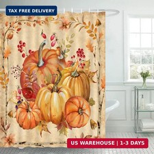Fall Shower Curtain - Autumn Pumpkin Harvest Farmhouse Thanksgiving Day Bathroom