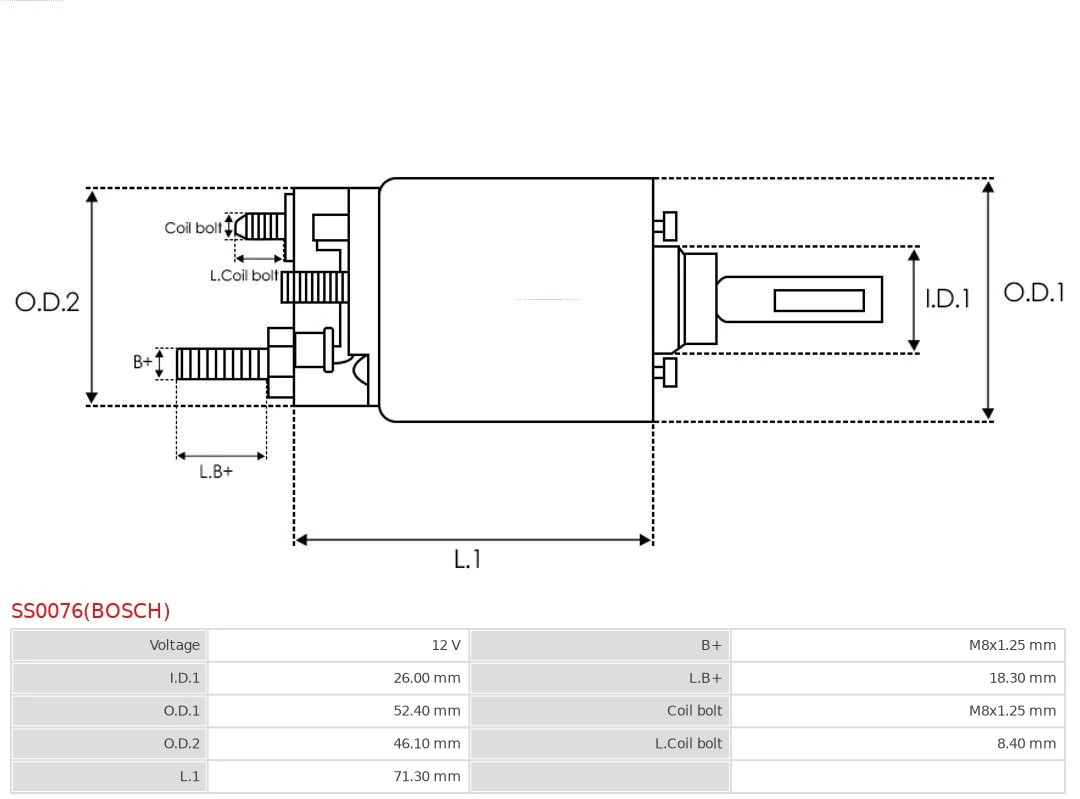 AS-PL SS0076 contacteur démarreur adaptable Bosch pour remplacement solénoïde 12V
