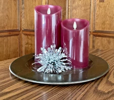 Luminara Flameless 5"&7" Smooth Candle Set In PLUM - FREE FAST SHIPPING