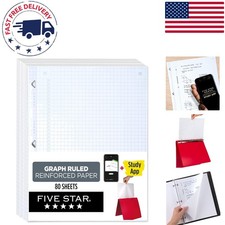 3 Pack 8.5x11 Reinforced Loose Leaf Graph Paper - 80 Sheets, Ink Bleed Resistant