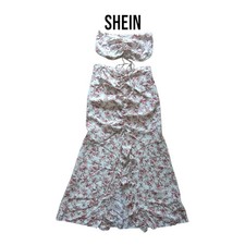 Shein Womens Cream Floral Crop Top and Skirt Set Medium