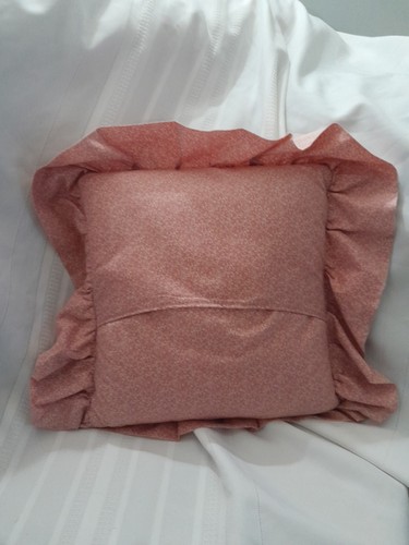 Vintage Cross stitch Pillow Tulips Pink 12"×12" Ruffle Handmade - Picture 2 of 4
