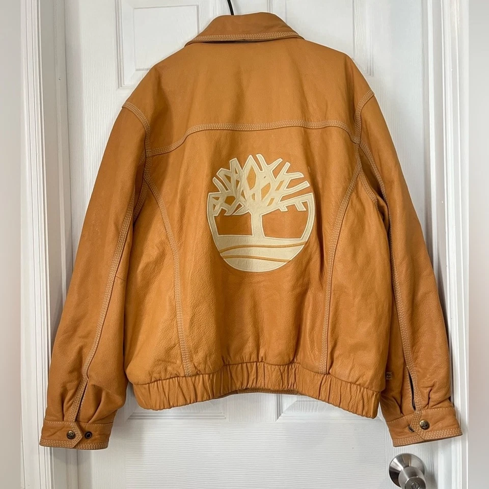 Timberland vintage Logo Tan cowhide Leather bomber Jackets size XXL - Image 3 of 4