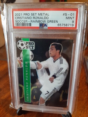 2021 Pro Set Metal Cristiano Ronaldo Soccer Rainbow Green #S-01 PSA 9