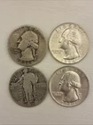 Mixed Date 90% Silver Quarters Lot Of 4!! 3 Washingtons - 1 Standing Liberty!