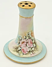 Antique PL Limoges France Hat Pin Holder Floral Roses Guilded Hand Painted