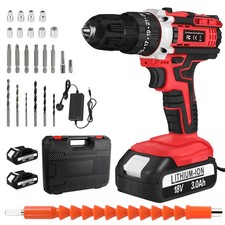 21V Cordless Combi Hammer Impact Drill Driver Electric Screwdriver W/2 Battery