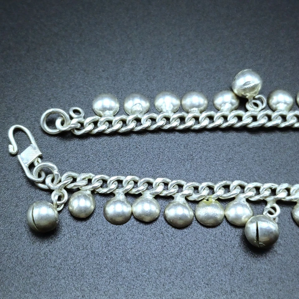925 Sterlingsilber Bali Stil Fußkettchen einzigartige Glocken halbe Kuppel Charms 8,5 Zoll - Bild 4 von 4
