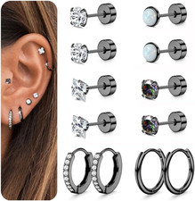 Hypoallergenic Surgical Steel Earrings 20G Flat Back Earrings for Women Trendy C