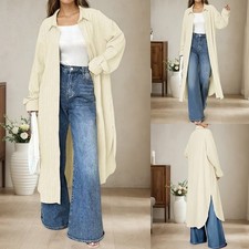 Women Button Down Oversized Maxi Tops Long Sleeve Casual Loose Solid Tops Blouse