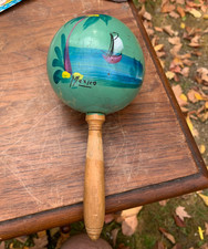 Vintage Mexican Maraca Shaker Wood Painted Boat Mexican Folk Art Hand Painted
