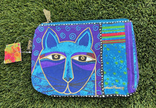   New LAUREL BURCH Cosmetic Bag WHISKERED CAT Makeup Kitten Purse Purple/Blues