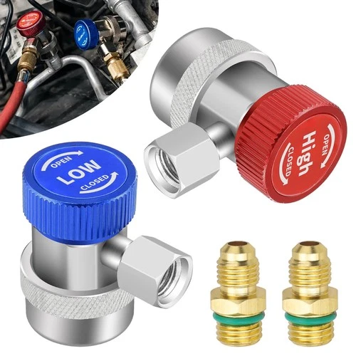 R134A Quick Coupler Adapter, Adjustable Car HP & LP Fitting with 2x 1/4" Flare