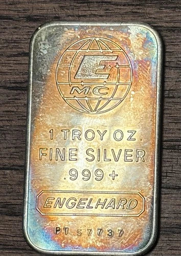 1 oz Engelhard Silver Bar Large E logo .999+ Fine Silver RAINBOW TONED