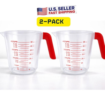 #ad 2 PACK Clear Plastic 4 Cup Measuring Cup with Red Handle – 32 oz Kitchen Measure $13.95