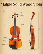 Acoustic Matte Violin 4/4 Full Size with Case and Bow Rosin With Case