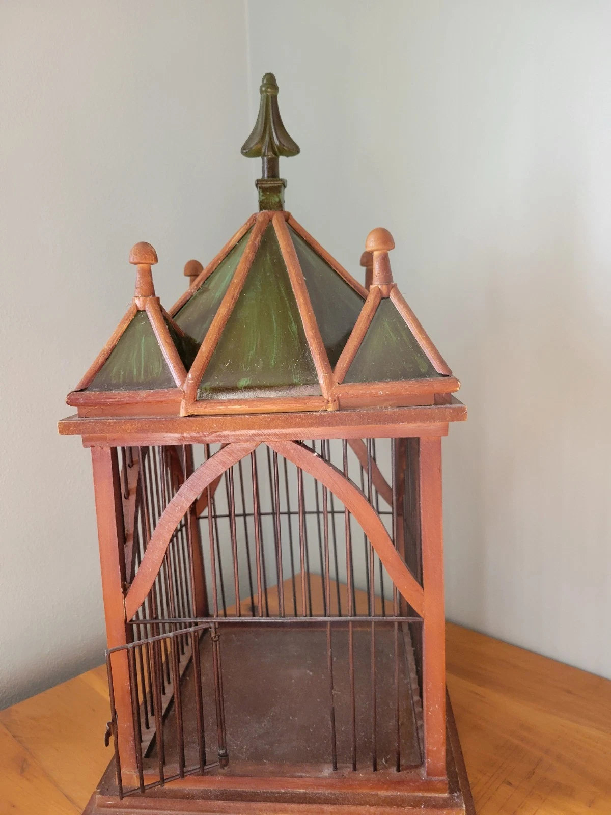 Antique Decorative Birdcage Prop - Nice Condition - Wood, Metal, and Plastic