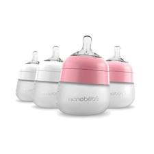 Nanobebe Flexy Silicone Baby Bottle 4-Pack, Pink/White, 5 oz