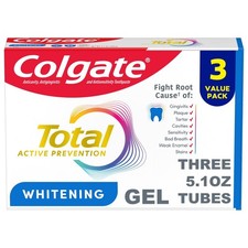 Colgate Total Active Prevention Whitening Gel Toothpaste Mint 3 Pack 5.1oz 1.18 per gallon