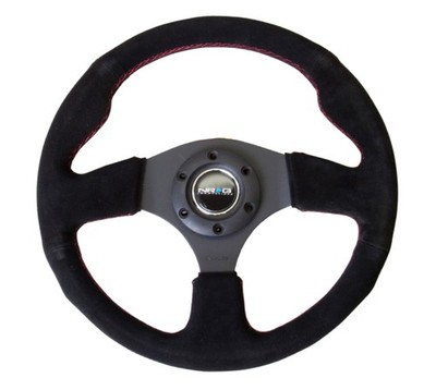 NRG Universal 320mm Steering Wheel Suede Reinforced Red Stitch w/ Red Stitching