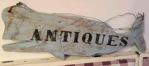 Vintage Antiques Folk Art Advertising Trade Sign Hand Carved Whale Sign Plaque