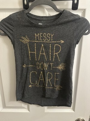 Epic Threads Girls Size Small Gray Short Sleeve T-shirt Messy Hair Don t Care