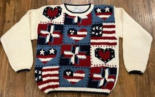 Vintage 90s Nuggets USA Flag Stars Stripes Knit Sweater Patriotic Small S